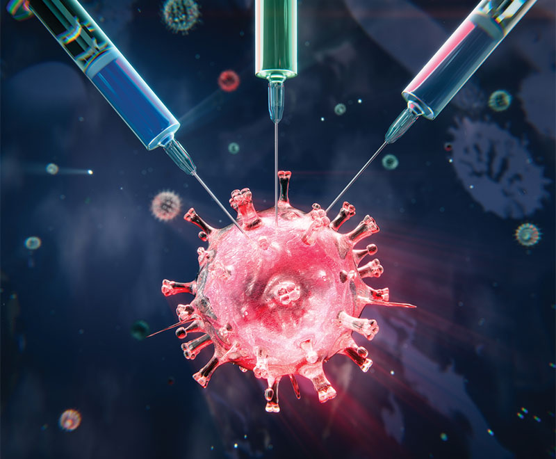 Illustration of flu cell with syringes poking it