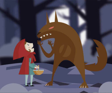 Illustration of Red Riding Hood and the Big Bad Wolf